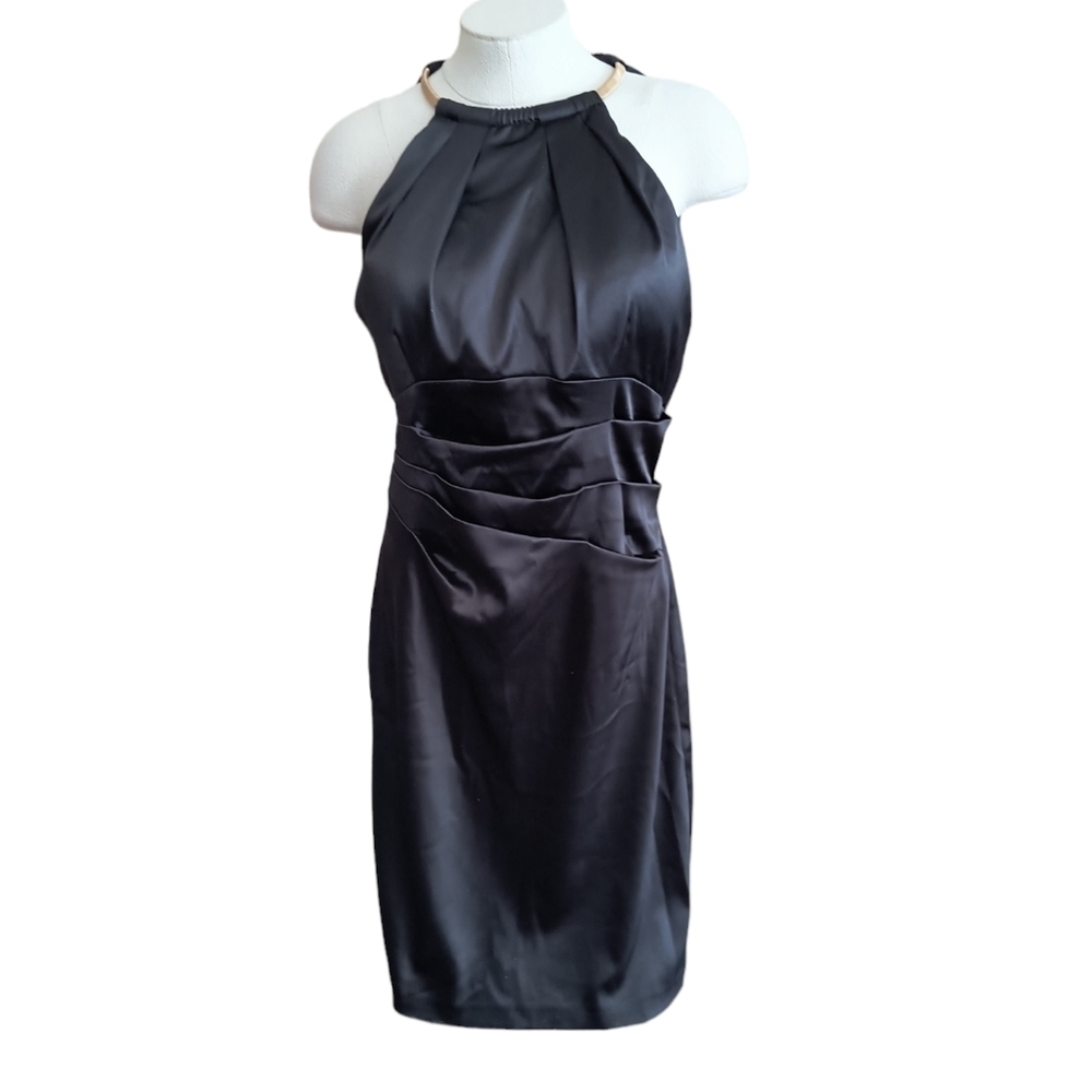 Eliza J Black Sleeveless Dress With Gold Chain Collar Size 8